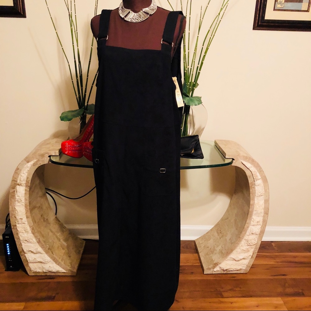 Black Long Pinafore Dress - Women's Overall Dress